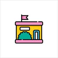 A cartoon building with a flag on top vector