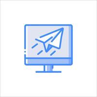 A computer monitor with a paper airplane on it vector