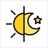The moon and the sun are shown in a line vector