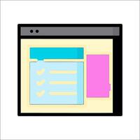 A computer screen with a checklist and a pink note vector