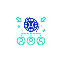 A globe with people around it and arrows pointing to it vector