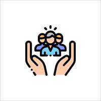 A hand holding a group of people in the middle vector