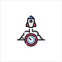 A rocket is flying over a clock vector