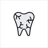 A tooth with cracks on it is shown in a line drawing vector