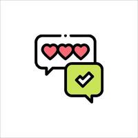 A speech bubble with two hearts and a tick vector