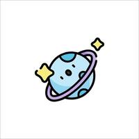 A cartoon planet with a smiley face and stars vector