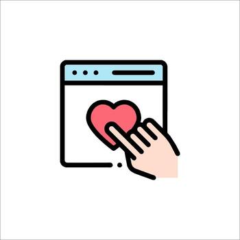 A hand touching a heart icon on a computer screen vector