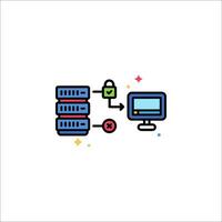 A computer and a server are connected to each other vector