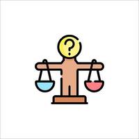 A man holding scales with a question mark on top vector