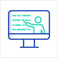 A computer screen with a person pointing at it vector