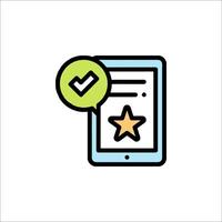 A tablet with a star and check mark icon vector