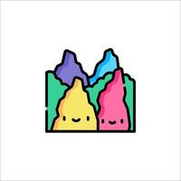 A cartoon mountain with two colorful rocks vector