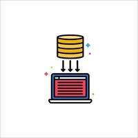 A laptop with a stack of data on it vector