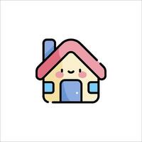 A cute house icon with a pink roof and windows vector