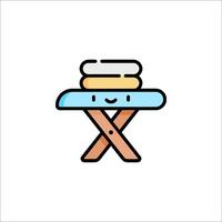 A cartoon character sitting on a table with a stack of clothes vector