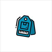 A blue and black sticker with a computer on it vector