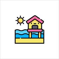 A beach house with a sun and a beach vector