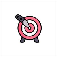 A pink and black target with a knife in it vector