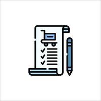 A line icon of a paper with a pen and a check vector