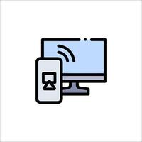 A computer monitor and phone are shown in a line vector