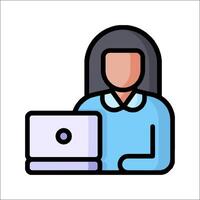 A woman with a laptop icon vector