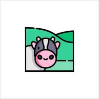 A cow is sitting in a field with a green background vector