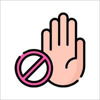 Stop sign icon with hand and no entry sign illustration vector