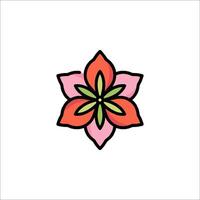 A flower with a red petal and green leaves vector