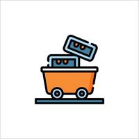 A cartoon image of a cart with a stack of boxes vector