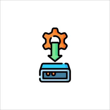 un servidor con un engranaje en parte superior de eso vector