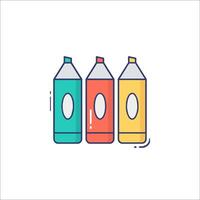 Three bottles of paint are shown in a line style vector