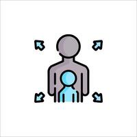 A man and child icon with arrows pointing to it vector