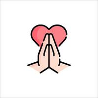 Praying hands with heart icon vector