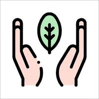 Two hands with a leaf on top of them vector