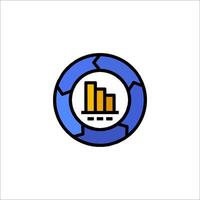 A blue and yellow circle with a bar chart vector