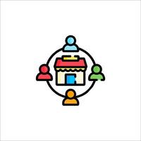 A group of people are gathered around a building vector