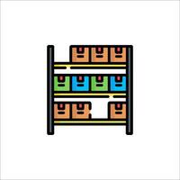 A rack with boxes on it in a warehouse vector