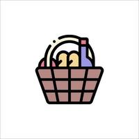 Basket with food and wine icon vector