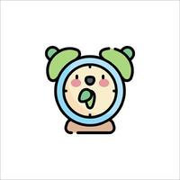 An alarm clock with a cute face and green leaves vector
