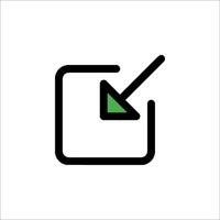 A green arrow pointing at a square icon vector