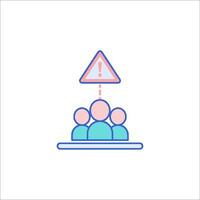 A line icon of people sitting at a table with a warning sign vector