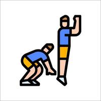 Two people are doing a push up on a white background vector