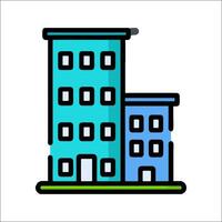 A building icon with a blue and green color vector