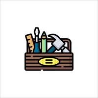 A wooden box with tools in it vector