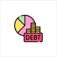 A debt icon with a pie chart and coins vector