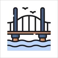 A bridge over the water with birds flying over it vector