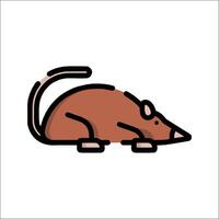 A rat is sitting on the ground in a flat line vector