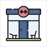 A gym store front with a bench and a sign vector