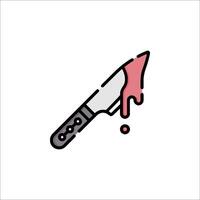 A knife with blood dripping on it is shown in a line vector