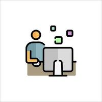 A man sitting at a computer with a computer icon vector